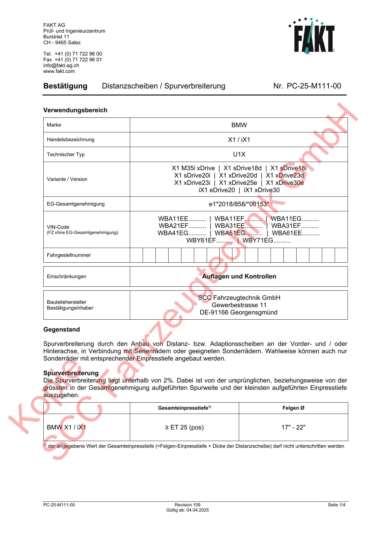 BMW X1 U11 FAKT Gutachten