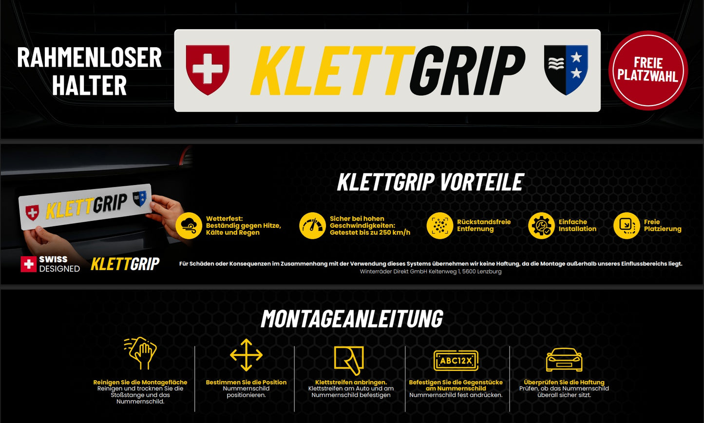 Klettgrip-Kennzeichenhalter-Rahmenlos-Reinigungstuch-Verpackungsanschrift