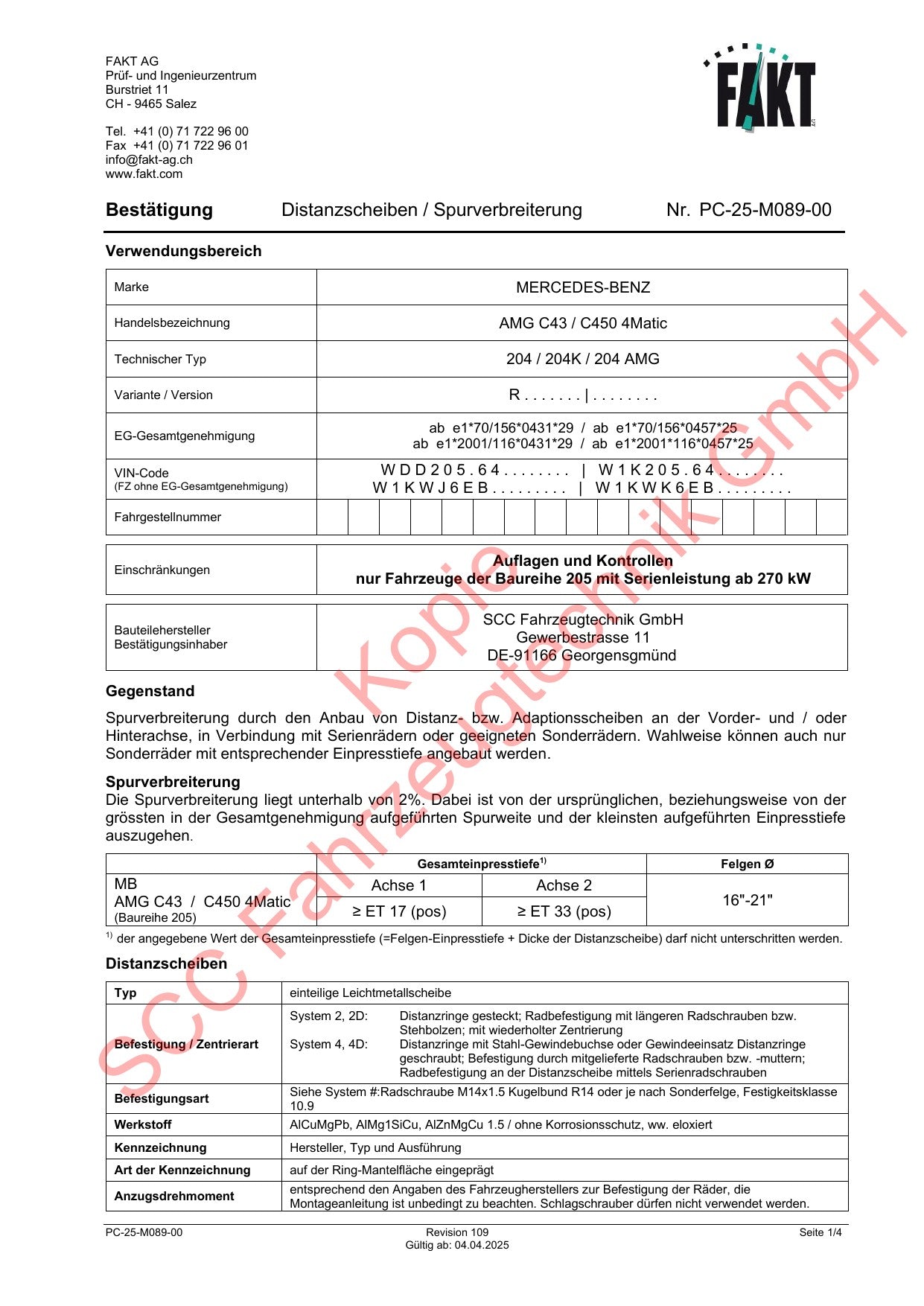 Mercedes AMG C43 205 FAKT Gutachten