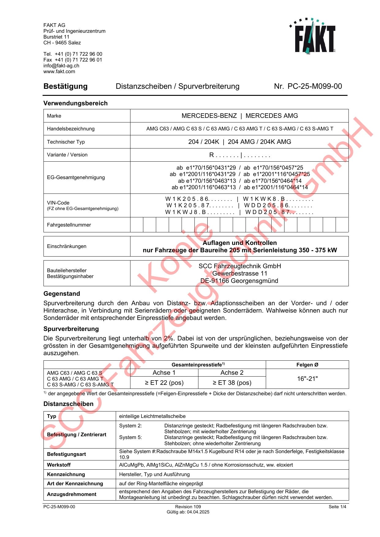 Mercedes AMG C63 205 FAKT Gutachten