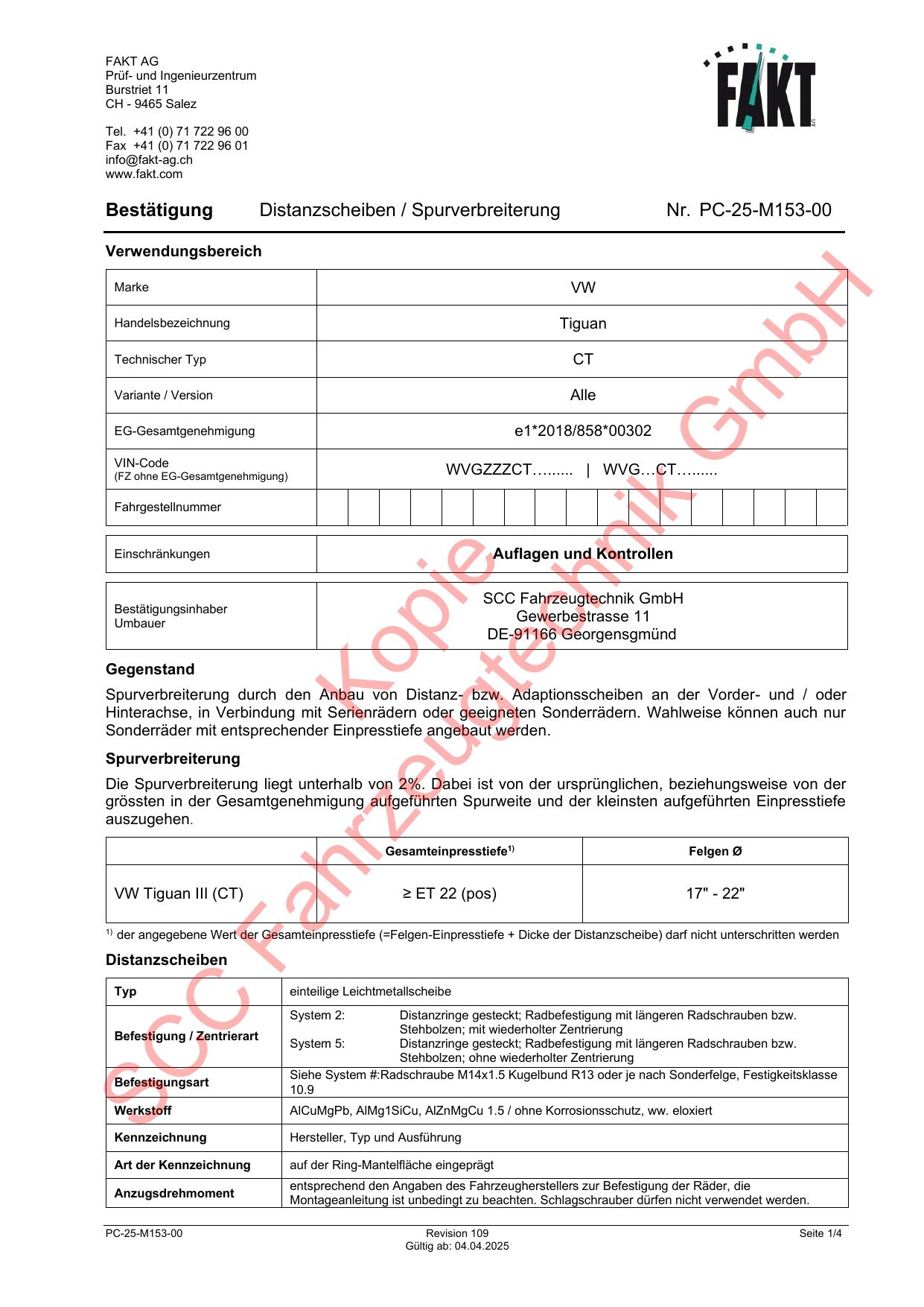 VW Tiguan 3 CT FAKT Gutachten