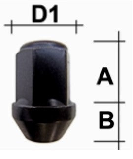 Radmutter geschlossen M12x1.25 Kegel 60° SW-19 L-34 schwarz