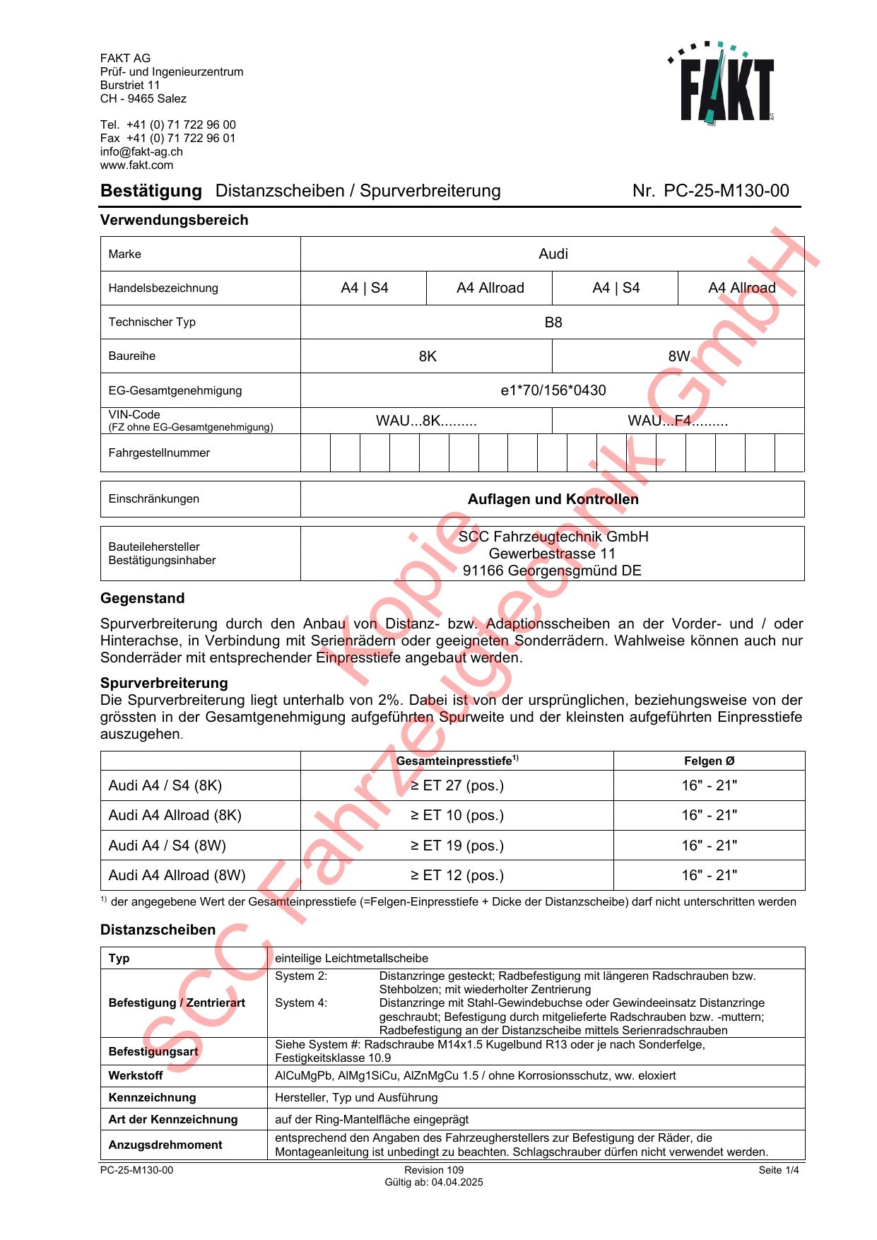 Audi A4 S4 B8 FAKT Gutachten