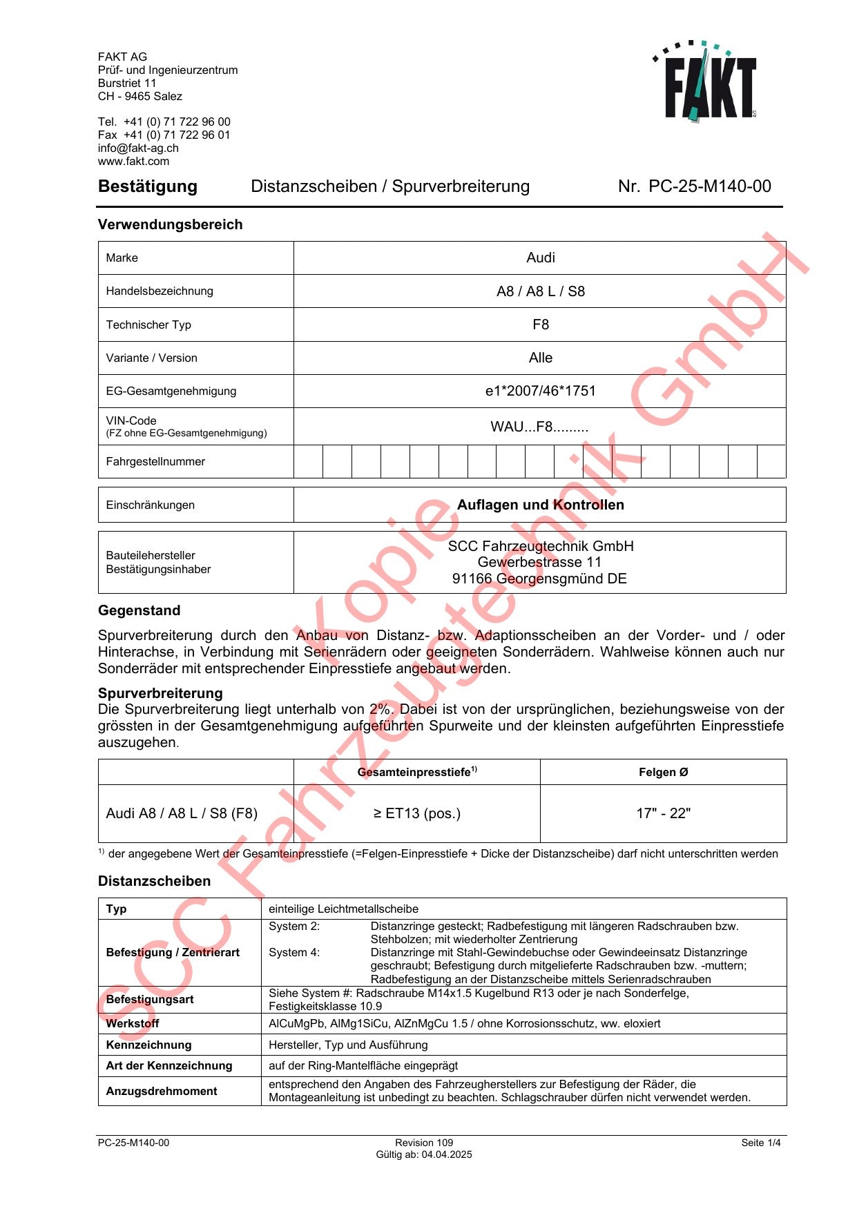 Audi A8 F8 FAKT Gutachten
