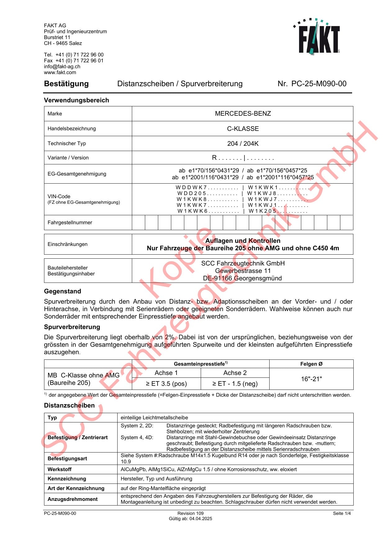 Mercedes C-Klasse 205 FAKT Gutachten
